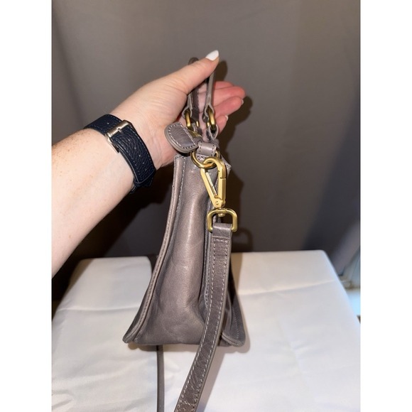 HOBO Purse Crossbody Bag Handbag Gray Leather Brushed Gold Top Handle Satchel - Picture 8 of 13